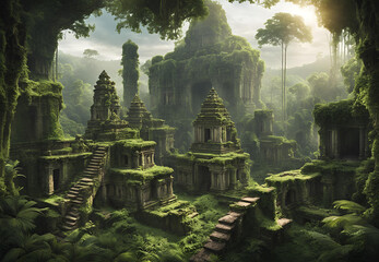 Jungle's Hidden Secrets: Panoramic View of Ancient Ruins