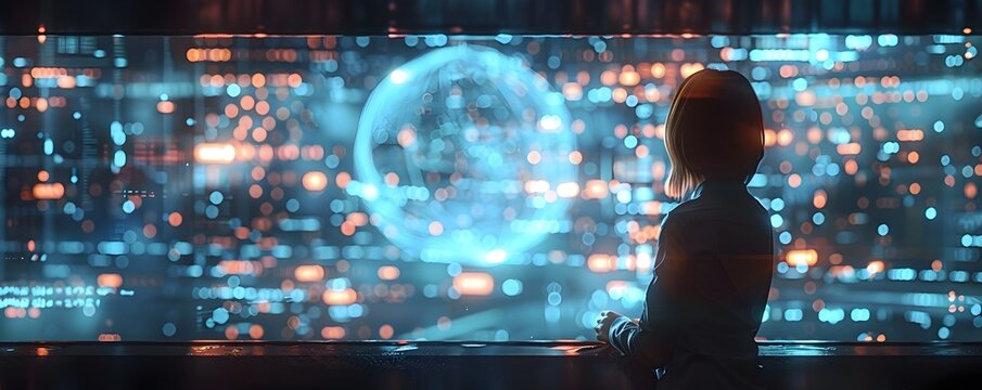 Futuristic Scientist Creating Holographic Universe Visualization in High Tech Laboratory