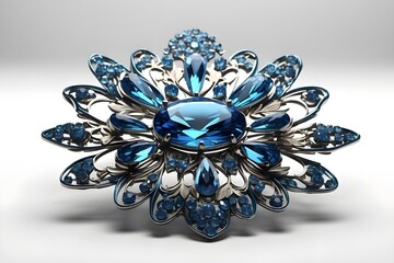 Fototapeta premium Beautiful blue brooch isolated on white