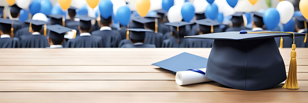 graduation party invitation template with festive background, blank space for text, Graduation cap, mock-up design 