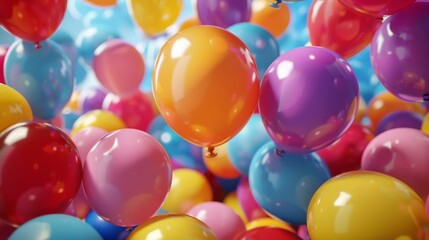 A vibrant display of colorful balloons floating in the air, creating an atmosphere filled with joy and celebration for birthday party or other events