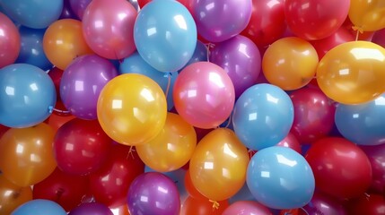 A vibrant display of colorful balloons floating in the air, creating an atmosphere filled with joy and celebration for birthday party or other events