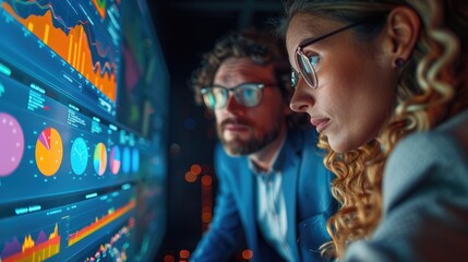 Obraz premium Business analysts examine market trends and financial data during a comprehensive meeting, exploring opportunities for expansion and innovation. The atmosphere is one of concentration and