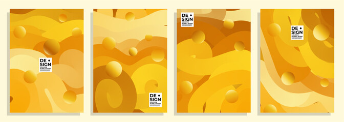 abstract golden color 3D bubble worm cover poster background design set.