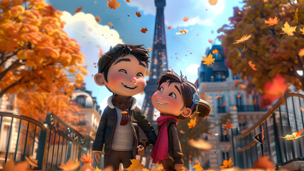 Cute beautiful avatar couple holding hands together in the middle of the city