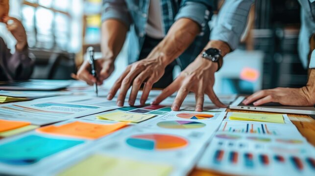 Business leaders engage in a strategic planning session, discussing long-term objectives and conducting a PESTLE analysis to assess external factors impacting their industry. Their forward-thinking