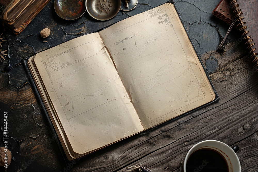 Poster a beautifully designed journaling notebook lies open to a blank page, inviting creativity the page i