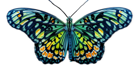green vivid detailed beautiful butterfly transparent as a graphic resource
