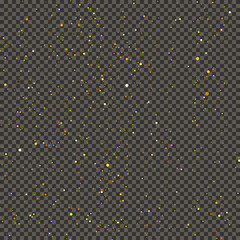 Gold glittering dust on transparent backdrop