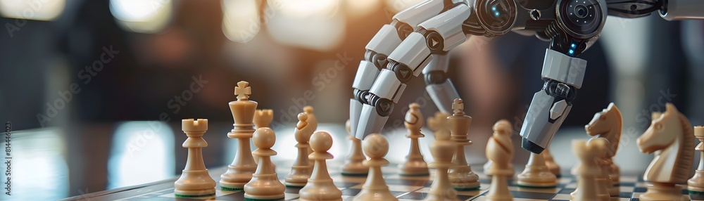 Poster artificial intelligence robot competing in chess match against human player