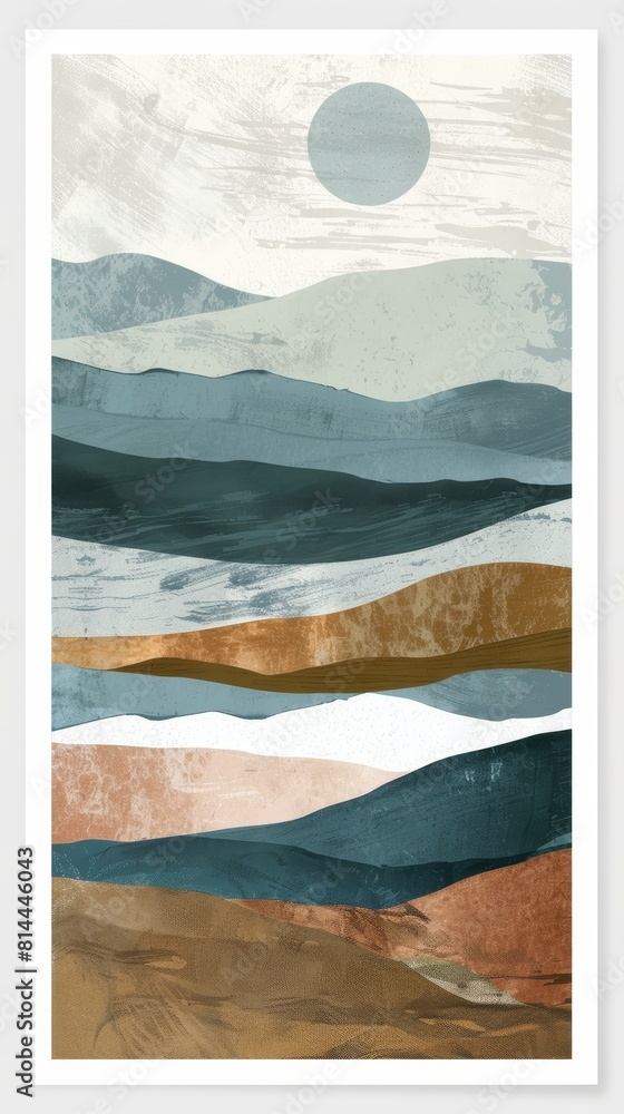 Poster stylish abstract landscape art print on white background generative ai