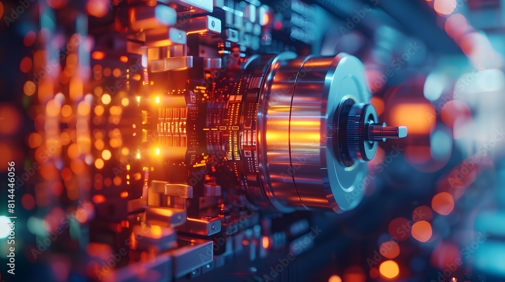 Poster quantum computing research in advanced high security tech lab visualizing innovative digital concept
