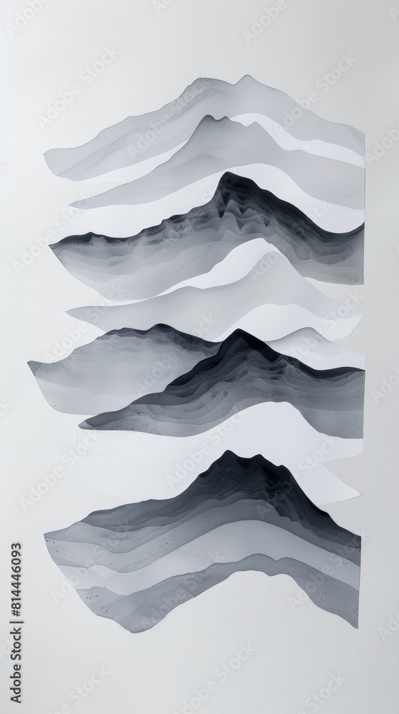Poster abstract mountainscape on white background generative ai