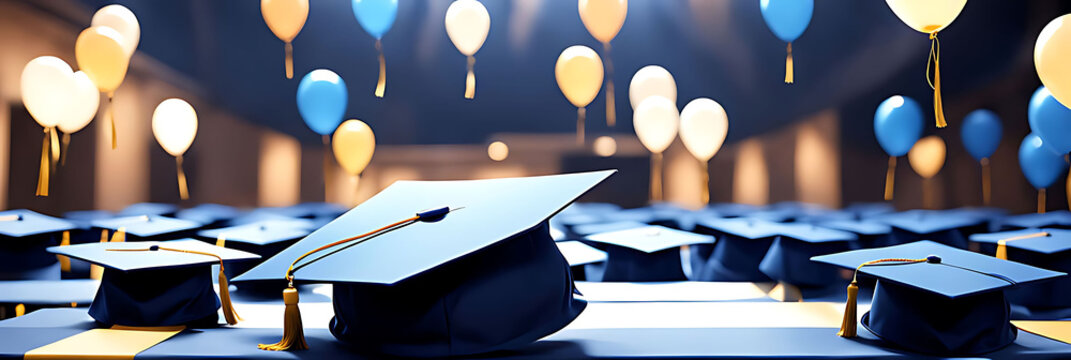 graduation party invitation template with festive background, blank space for text, Graduation cap, mock-up design 