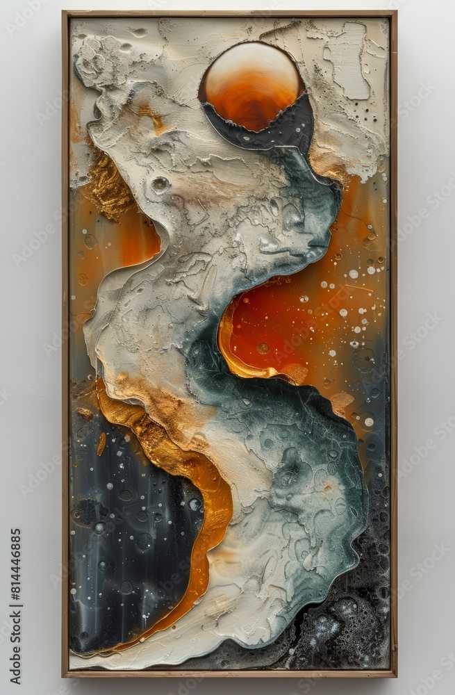 Poster abstract art in wooden frame on white background generative ai