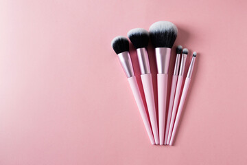 Set of different clean professional makeup brushes, concealer , foundation, powder, blush, eye...