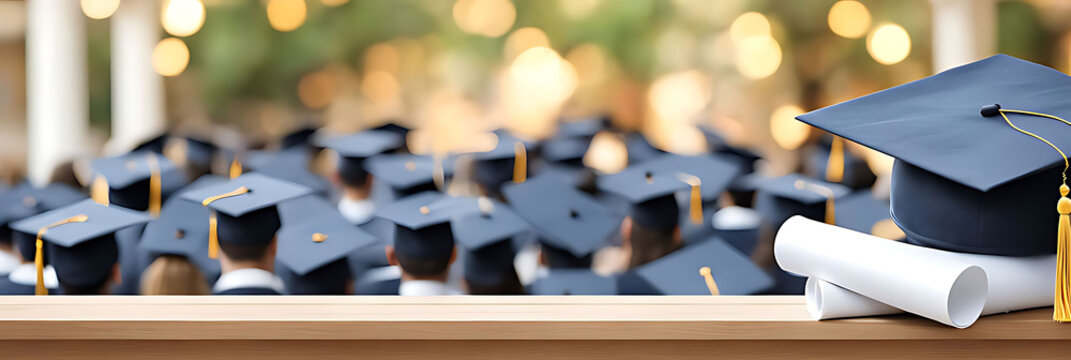 graduation party invitation template with festive background, blank space for text, Graduation cap, mock-up design 