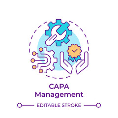 CAPA management multi color concept icon. Processes organization, quality improvement. Round shape line illustration. Abstract idea. Graphic design. Easy to use in infographic, presentation