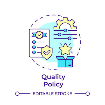 Quality Policy Multi Color Concept Icon. Risk Management, Standardization. Customer Experience. Round Shape Line Illustration. Abstract Idea. Graphic Design. Easy To Use In Infographic, Presentation