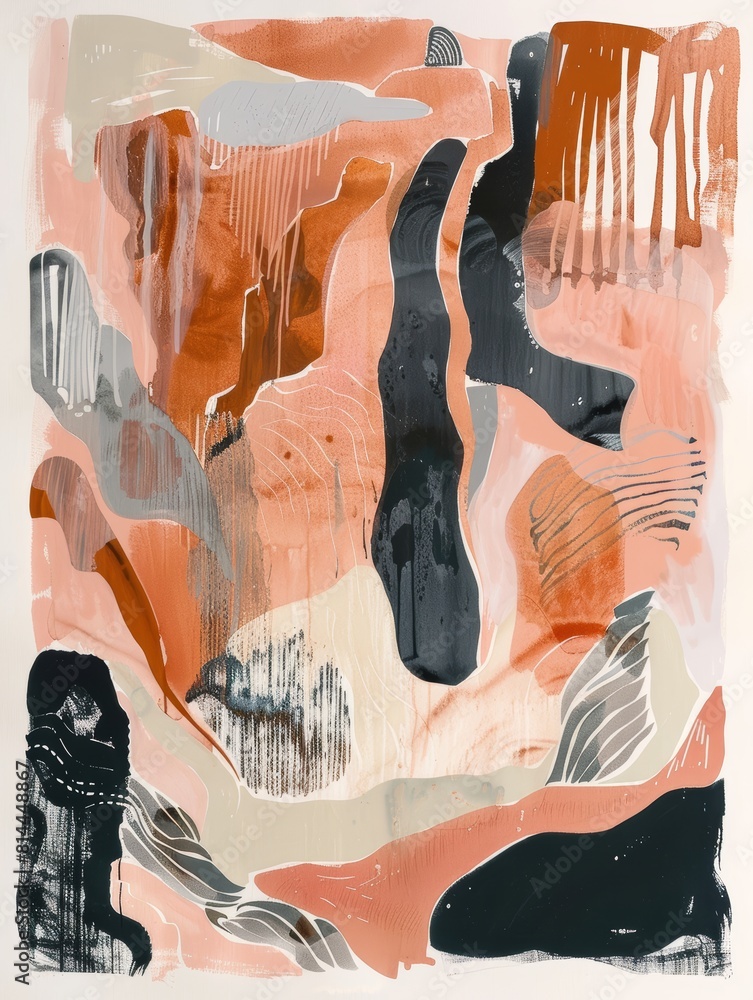 Poster bohemian inspired abstract art on white background generative ai