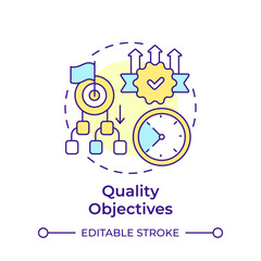Quality objectives multi color concept icon. Performance metrics, goal measure. Round shape line illustration. Abstract idea. Graphic design. Easy to use in infographic, presentation