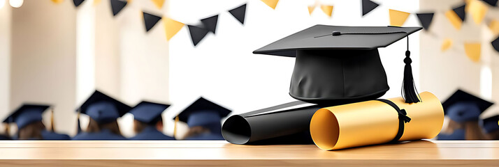 graduation party invitation template with festive background, blank space for text, Graduation cap, mock-up design 