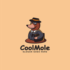 Traveling mole cartoon mascot logo vector template on light background