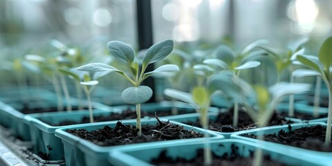 Thriving Seedlings in a Greenhouse Under Controlled Conditions. Concept Plant Growth, Greenhouse Cultivation, Agricultural Technology, Horticultural Innovation