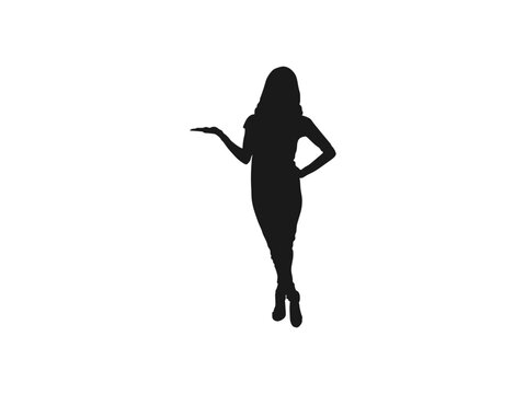 Business people show something vector. Silhouette of woman presenting something. Business and finance concept vector. silhouette of business woman show something with white background.