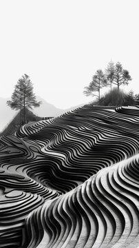 Serenity Found in Asian-Inspired Tea Plantations Generative AI