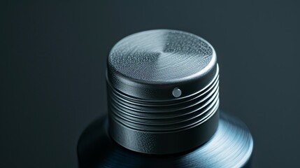 Precision close-up of a deodorant spray bottle in aluminum packaging, studio lighting highlighting the design and clarity for ads