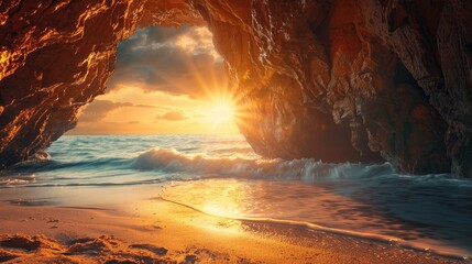 Serene Sunset Beach Scene Description - Powered by Adobe