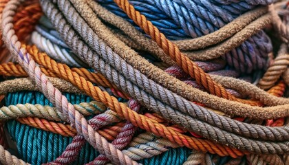 close up of a wool rope, knot, cord, isolated, string, texture, brown, rough