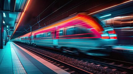 Fototapeta premium Dynamic Cityscape Train Station Scene