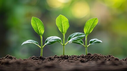 Fototapeta premium Serene Moment in Nature: Sprouting Seedlings Capture Promise of Growth