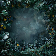 Nature background, abstract white frame in the leaves with copy space.