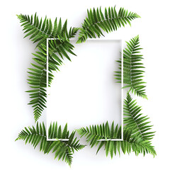 Nature background, abstract white frame in the leaves with copy space.