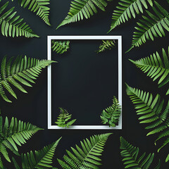 Nature background, abstract white frame in the leaves with copy space.
