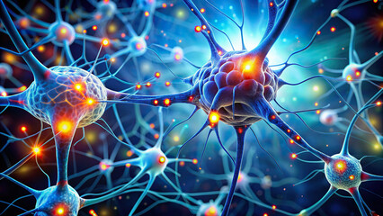 Illustration of neurotransmitters transmitting signals in the brain