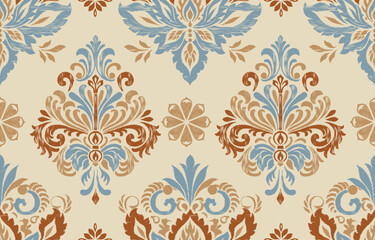 Obraz premium ikat ethnic seamless pattern in tribal. Beautiful fabric Indian style. Design for background, wallpaper, illustration, fabric, clothing, carpet, textile, batik, embroidery.