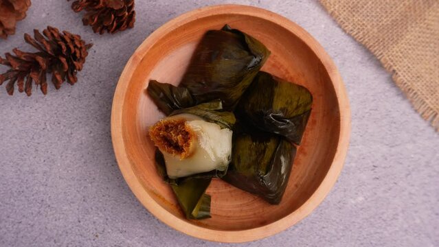 top view fade in shot of indonesian koci traditional culinary food