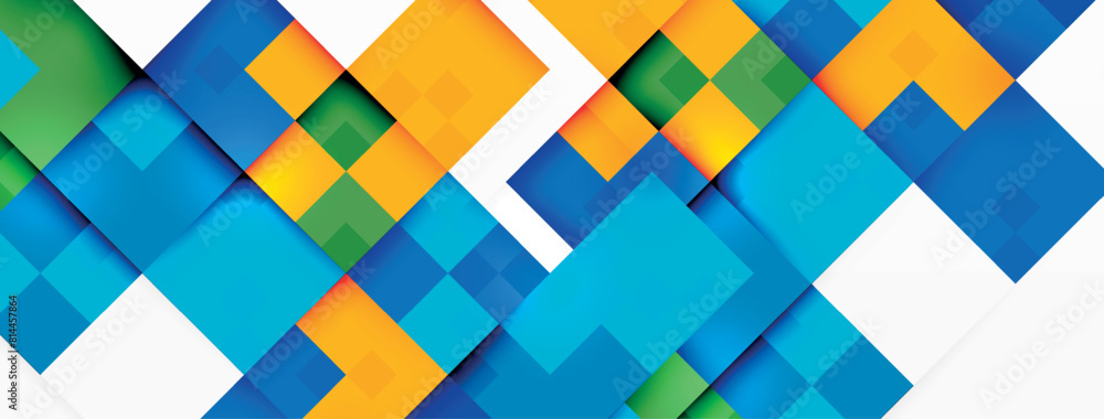 Aufkleber An artistic display of colorfulness with azure, orange, and magenta rectangles creating a symmetrical pattern on a white background. The geometric design showcases tints and shades harmoniously