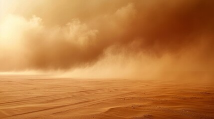 Mars during a dust storm, showing the intense atmosphere and swirling sands enveloping the landscape, a dramatic natural event. Created Using: Dramatic style, dust storm depiction, intense