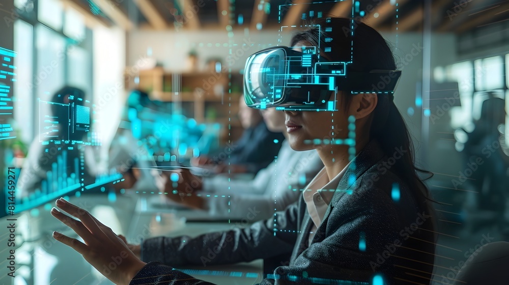 Poster virtual reality business training simulation scenarios for networking and digital communication in o
