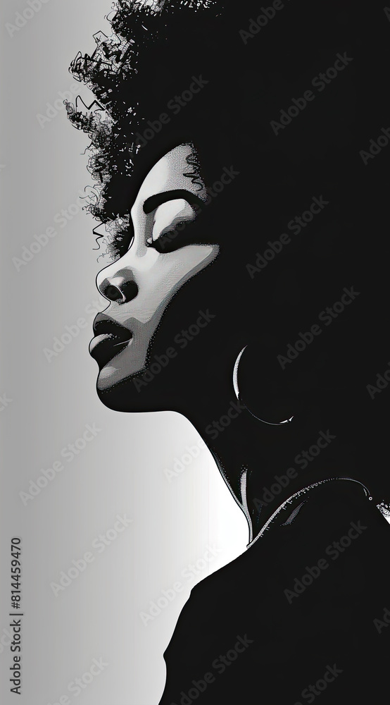 Poster black and white portrait of an afro woman