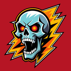 skeleton skull with lightning bursting out from its eyes and mouth, conveying a sense of fierce energy and power