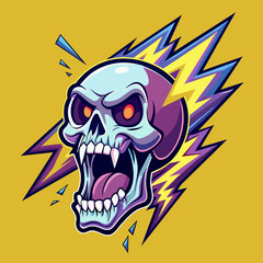 skeleton skull with lightning bursting out from its eyes and mouth, conveying a sense of fierce energy and power