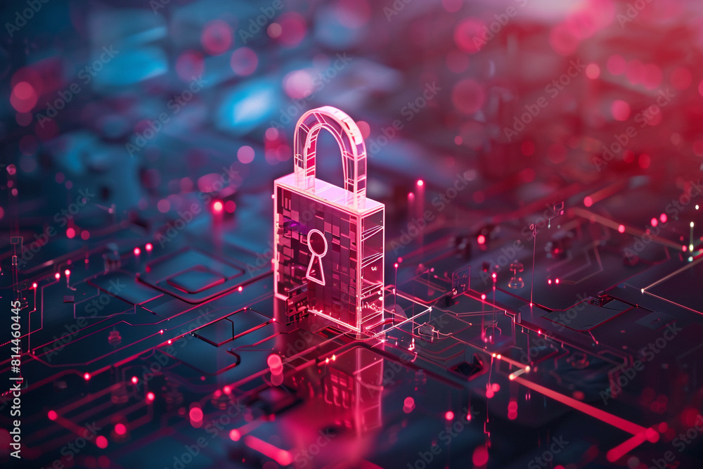 Poster a digital padlock symbolizing cybersecurity and the protection of sensitive data in a technological 