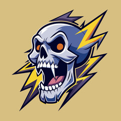 skeleton skull with lightning bursting out from its eyes and mouth, conveying a sense of fierce energy and power