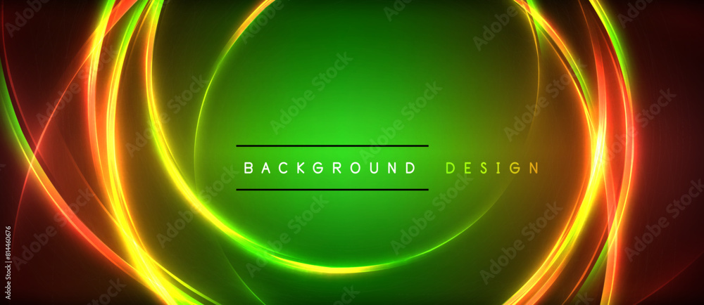 Poster vivid colored circles in green, amber, and red hues illuminate a dark background, creating a mesmeri